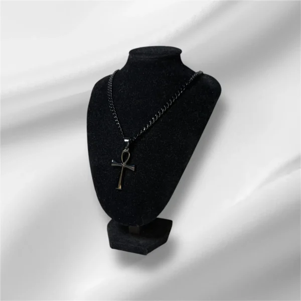 Black Stainless Steel Ankh Cross Necklace - Unisex - Image 5